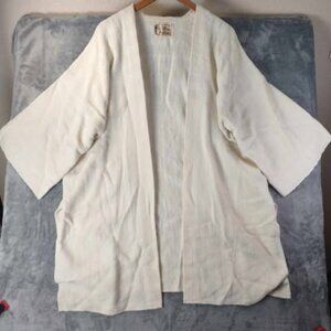 Hitomi Hand-Woven Kimono Jacket Cream One Size Minimalist Lagenlook Artisanal